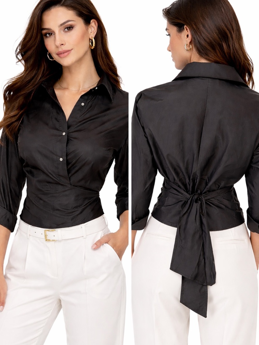 Judy Lee Cole Black Crystal Button Wrap Top
